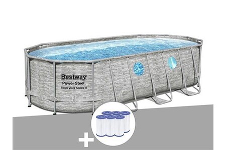 Piscine tubulaire Bestway Kit piscine tubulaire ovale Power Steel SwimVista avec hublots 5,49 x 2,74 x 1,22 m + 6 cartouches de filtration