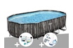 Bestway Kit piscine tubulaire ovale Power Steel décor bois 6,10 x 3,66 x 1,22 m + Kit de traitement au chlore + Kit d'entretien Deluxe photo 1