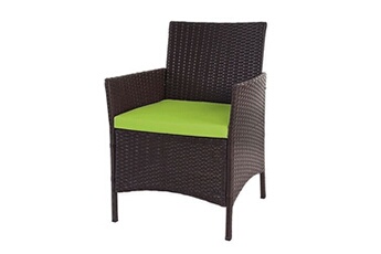 2x fauteuil de jardin halden en polyrotin marron chiné, coussin vert