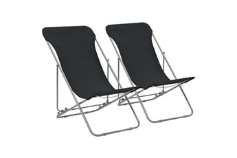 canapé d'extérieur vidaxl chaises de plage pliables 2 pcs acier et tissu oxford noir