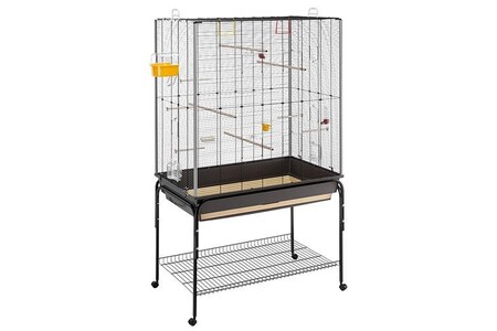 Cage à oiseaux Ferplast Cage spacieuse pour canaris, perruches et oiseaux exotiques, PLANETA, livrée avec accessoires et support avec rangement et roues, en métal robuste
