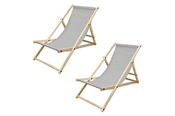chaise longue - transat ecd germany 2x chaise longue jardin pliante bain de soleil plage chilienne gris clair 120 kg