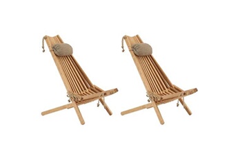 chaise longue - transat ecofurn - chilienne en bois ecochair avec coussin (lot de 2) bois d'aulne