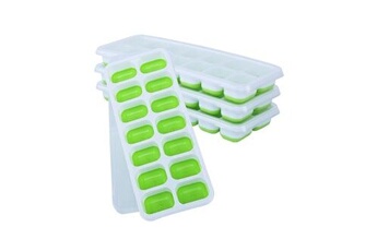 ustensile de cuisine generique ensemble bac à glaçons recouvert 4 pièces avec 14 moules stackab en plastique caoutchouc flexible - vert