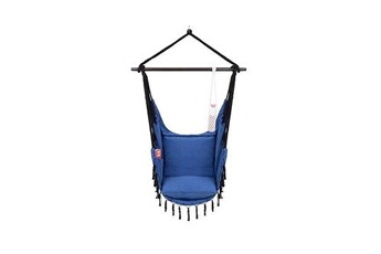 hamac extérieur vita5 fauteuil suspendu avec 2 coussins, compartiment de livres & porte-gobelet ? chaise suspendue interieur & jardin ? max 150 kg ? siege suspendu (blue)