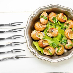 Service à escargots - assiette 12 empreintes + 6 fourchettes Service à escargots - assiette 12 empreintes + 6 fourchettes