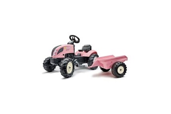 véhicule à pédale falk tracteur avec remorque country star - fabriqué en france - rose