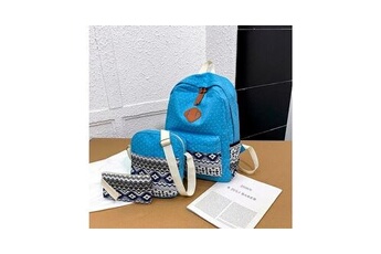 cartables scolaires generique sac à dos pour femme sac à dos en toile sac de voyage de sortie de style ethnique sac d'étudiant - bleu