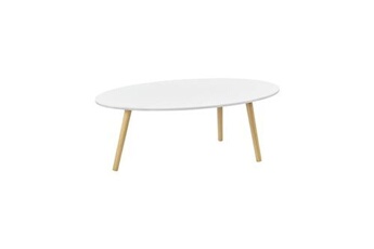 table basse helloshop26 table basse pour salon avec pieds bois mdf revêtu pvc 110 cm blanc 03_0006153