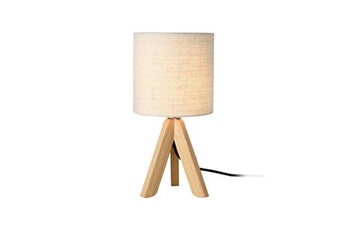 lampe à poser helloshop26 lampe de bureau table liseuse trépied bois lin 37,5 cm beige bois naturel 03_0005273