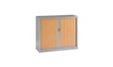 Armoire Basse à Rideaux Métallique - 100x120x43 Cm - Couleur Aluminium/hêtre - 2 Tablettes Réglables