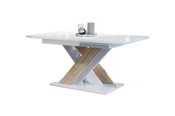 table repas extensible "bronx" - 140/180 x 80 x 75 cm - blanc brillant/sonoma
