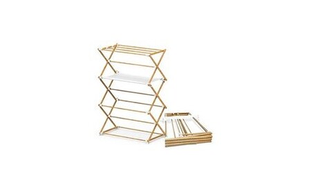 Séchoir à linge pliable DELUXE capacité 22M avec tringle blanc et effet bois Séchoir à linge pliable DELUXE capacité 22M avec tringle blanc et effet bois