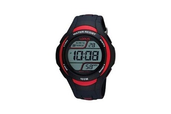 montre lorus - r2307ex9 - montre homme - quartz digital - alarme/chronomètre/eclairage - bracelet caoutchouc noir