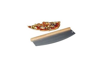 accessoire de découpe relaxdays 10022558, argenté hachoir berceuse couteau à pizza inox avec manche en bois, 1 lame avec étui protecteur hxb 12x35cm