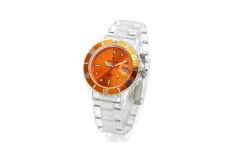montre alpha saphir - 249h - montre mixte - quartz analogique - cadran orange - bracelet caoutchouc blanc