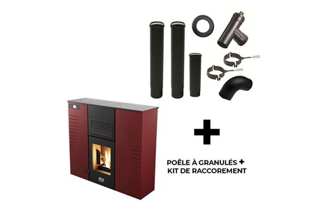 Poêle à granulés et pellets Sannover Poêle à granulés étanche Slim Astral 12 kW Bordeaux + Kit d'installation Complet