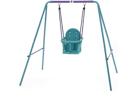 Toboggan enfant Plum Portique bleu en métal - 2 en 1 avec sièges