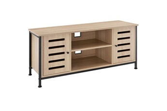 meubles tv tectake meuble pour téléviseur carlow 110x41,5x50,5cm - bois clair industriel, chêne sonoma
