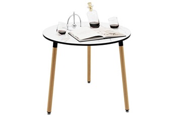 table d'appoint giantex table d'appoint ronde moderne plateau en bois ? 80cm à motif en faux marbre 3 pieds en acier antirouille, style scandinave nordique