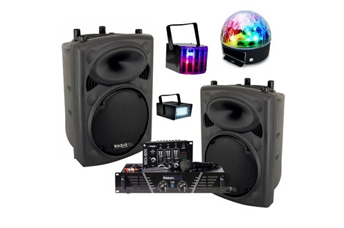 Enceinte Sono DJ Ibiza Sound Pack Sono DJ300MKII Ibiza Ampli 480W - 2  Enceinte 500W Max - Table de Mixage - Micro - 3 Jeux Lumière PARTY-3PACK  Astro Strobo Derby