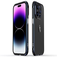 Bumper en métal Housse de protection, avec objectif de caméra, anti-chute pour votre iPhone 14 Pro Max - noir/bleu