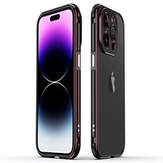 Bumper en métal Housse de protection, avec objectif de caméra, anti-chute pour votre iPhone 14 Pro Max - noir/rouge