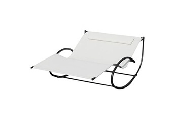 chaise longue - transat outsunny bain de soleil transat à bascule 2 places design contemporain assise dossier ergonomiques oreiller fourni métal noir textilène crème