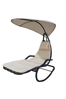 chaise longue - transat outsunny bain de soleil transat à bascule design contemporain avec pare-soleil et matelas 1,65l x 1,25l x 1,84h m acier époxy noir polyester beige