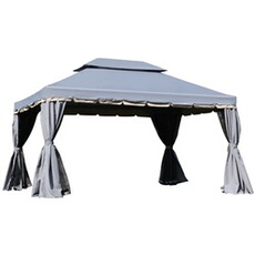 Tonnelle barnum pavillon de jardin style colonial double toit toile moustiquaires et toiles amovibles 3,9L x 2,9l x 2,8H m gris