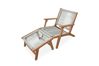 chaise longue - transat sweeek fauteuil relax - cuzco - eucalyptus corde taupe avec repose-pieds