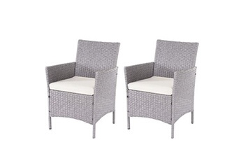 2x fauteuil de jardin halden en polyrotin gris, coussin couleur crème