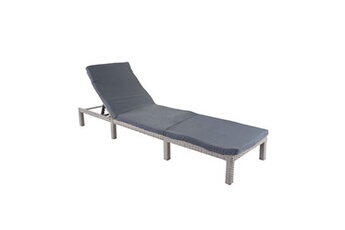 chaise longue hwc-a51, en polyrotin, transat basic gris, matelas gris foncé