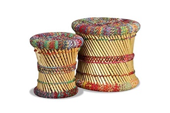 chaise de jardin vidaxl tabourets avec détails chindi lot de 2 multicolore bambou