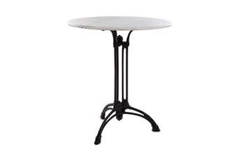 table de jardin blumfeldt patras-xl table de café style bistrot - plateau en marbre véritable 80cm - pied en fonte - noir