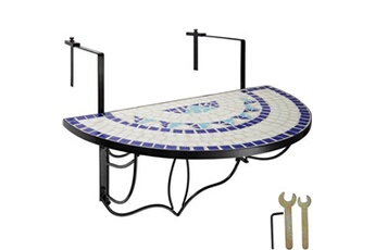 table de jardin tectake table de balcon rabattable 75 x 65 x 62 cm - blanc/bleu