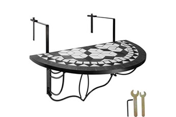 table de jardin tectake table de balcon rabattable 75 x 65 x 62 cm - noir/blanc