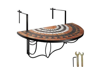 table de jardin tectake table de balcon rabattable 75 x 65 x 62 cm - terracotta/blanc