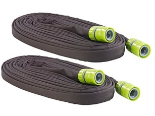 : Lot de 2 tuyaux d'arrosage poreux plats avec raccords et valve d'arrêt - 12 m