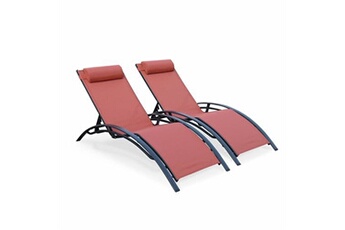 chaise longue - transat sweeek duo de bains de soleil aluminium - louisa terracotta- transats aluminium et textilène