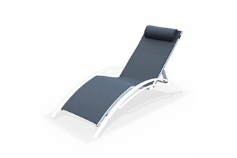 chaise longue - transat sweeek toile de remplacement pour bain de soleil louisa en aluminium et textilène avec têtière - gris/blanc