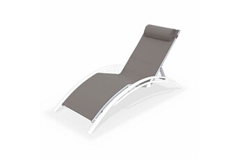 chaise longue - transat sweeek toile de remplacement pour bain de soleil louisa en aluminium et textilène avec têtière - taupe/blanc