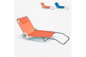 chaise longue - transat beach and garden design - lit de plage pliant bain de soleil transat piscine portable roues banana, couleur: orange