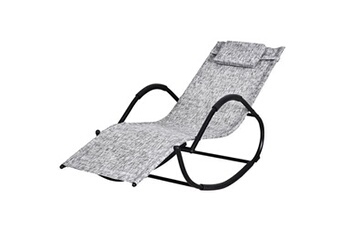 chaise longue - transat outsunny chaise longue à bascule rocking chair design contemporain dim. 160l x 61l x 79h cm métal textilène gris chiné
