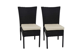 fauteuil de jardin mendler 2x fauteuil en polyrotin hwc-g19, jardin ou balcon, empilable noir, coussin crème