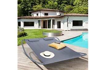 chaise longue - transat id market lit bain de soleil 180 cm toile grise