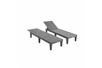 chaise longue - transat sweeek lot de 2 bains de soleil pia transats multi positions en plastique noir