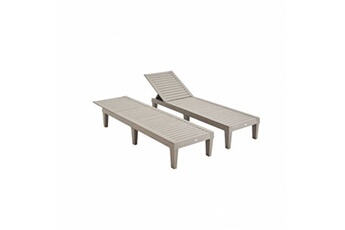 chaise longue - transat sweeek lot de 2 bains de soleil pia transats multi positions en plastique gris taupe