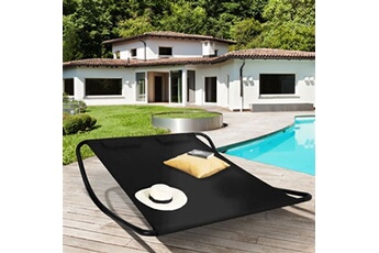chaise longue - transat id market lit bain de soleil 180 cm toile noire structure noire