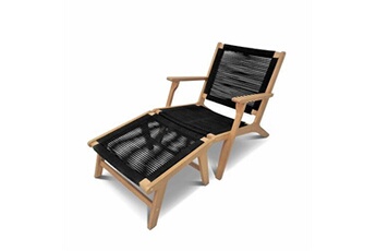 chaise longue - transat sweeek fauteuil relax - cuzco - eucalyptus corde noir avec repose-pieds